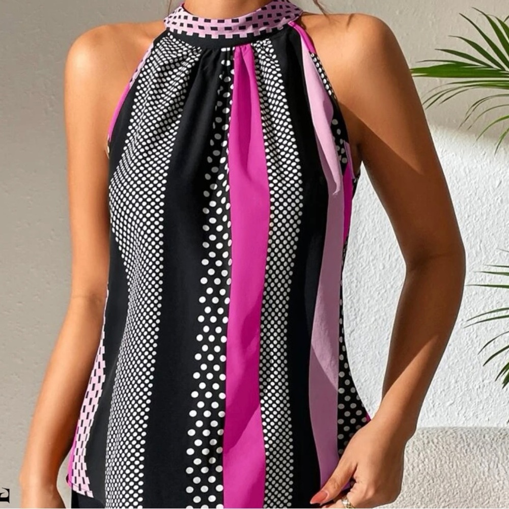 Polka Dot Print Keyhole Back Top - Never Worn! - Picture 3 of 6